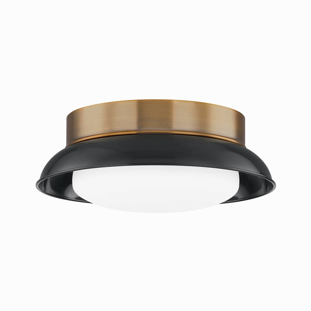 Two-Light Glossy Shade and Brass Flush Mount Ceiling Light - view 1