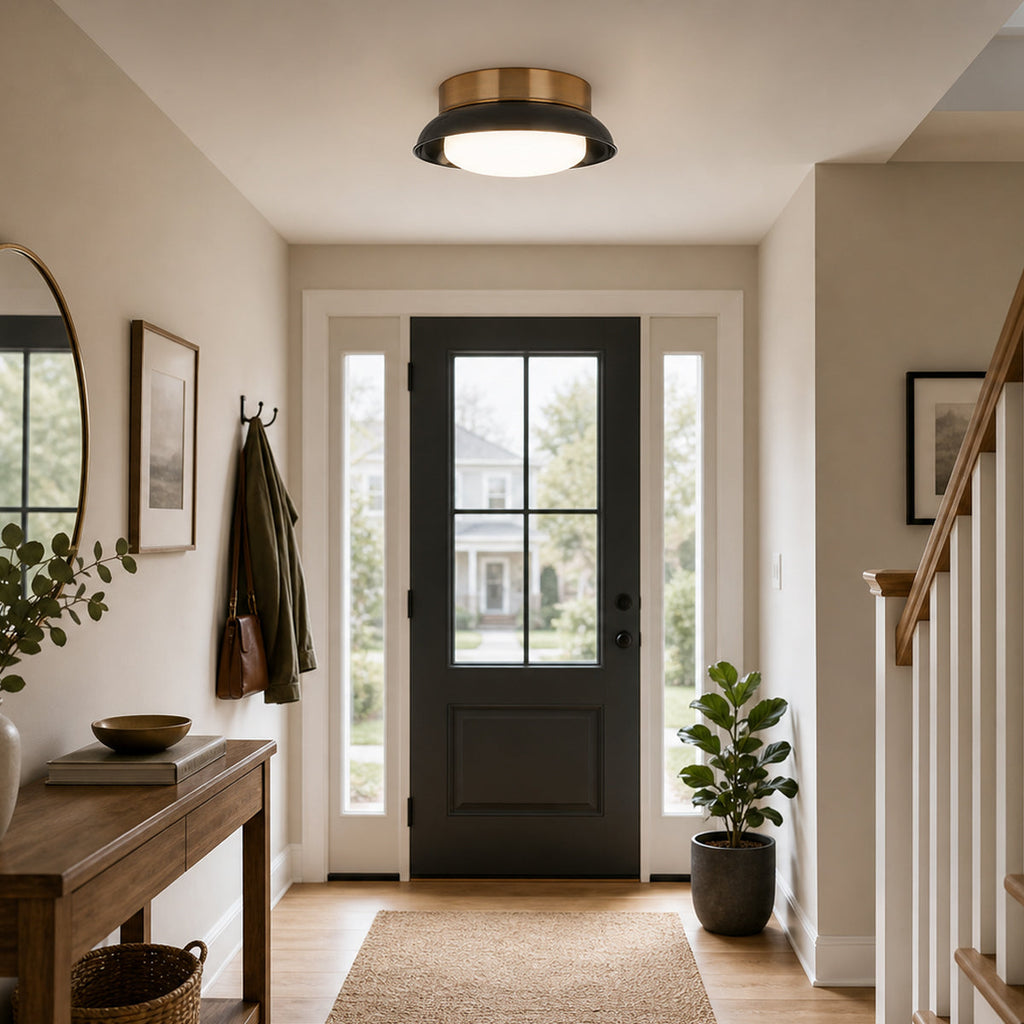 Two-Light Glossy Shade and Brass Flush Mount Ceiling Light - view 2