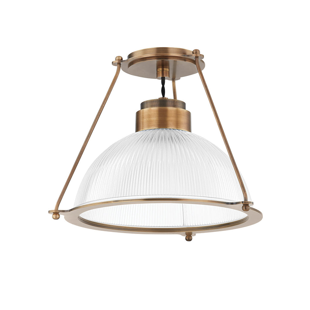 One-Light Ribbed Glass Dome and Brass Semi Flush Mount Ceiling Light - view 1