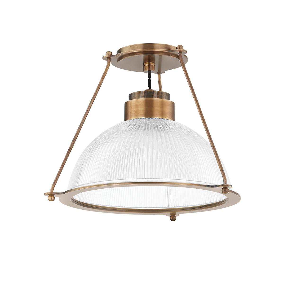 One-Light Ribbed Glass Dome and Brass Semi Flush Mount Ceiling Light - view 1