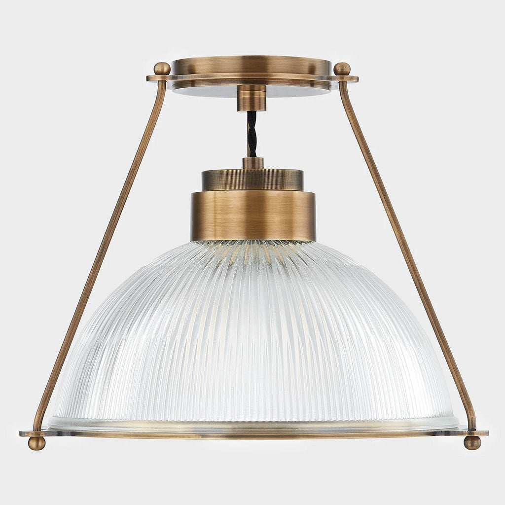 One-Light Ribbed Glass Dome and Brass Semi Flush Mount Ceiling Light - view 10