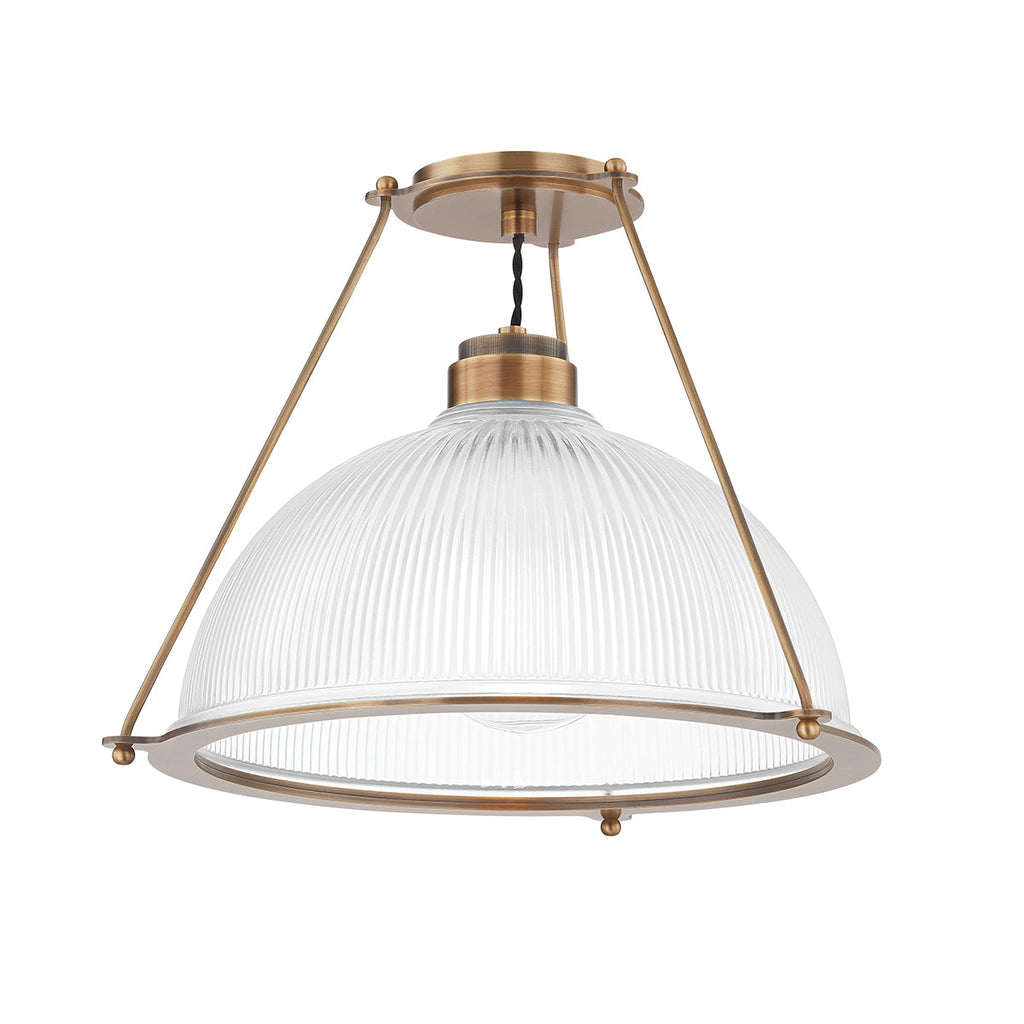 One-Light Ribbed Glass Dome and Brass Semi Flush Mount Ceiling Light - view 2