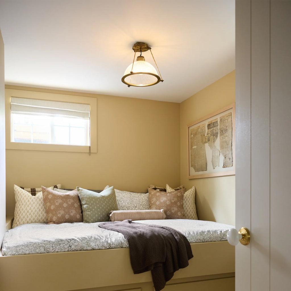 One-Light Ribbed Glass Dome and Brass Semi Flush Mount Ceiling Light - view 4