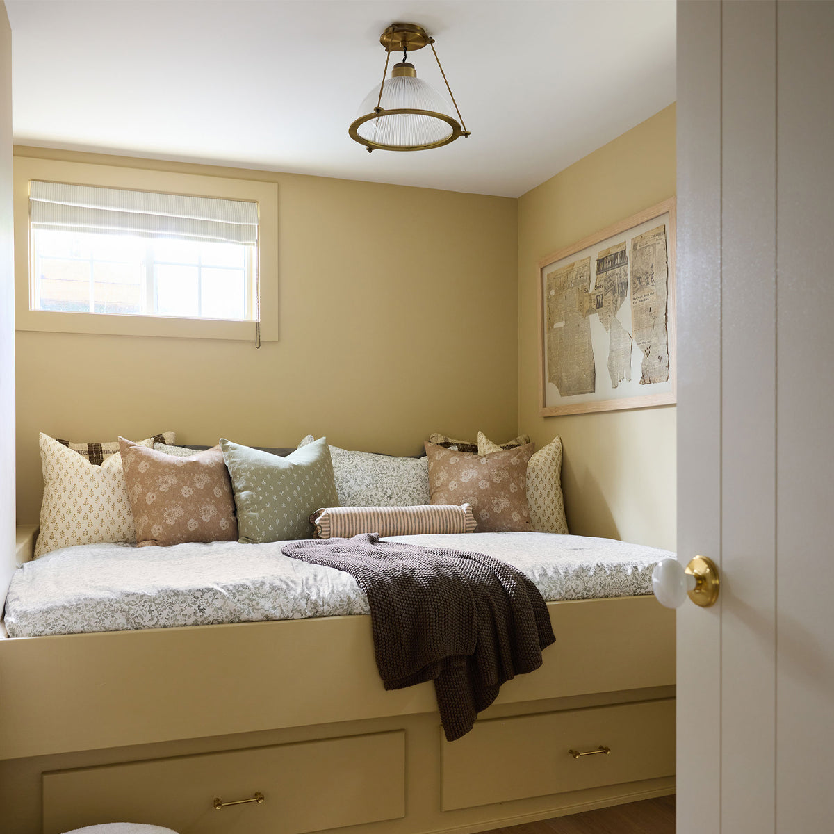 One-Light Ribbed Glass Dome and Brass Semi Flush Mount Ceiling Light - view 5