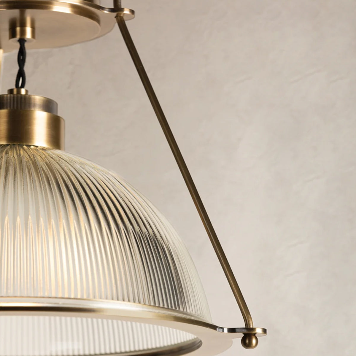 One-Light Ribbed Glass Dome and Brass Semi Flush Mount Ceiling Light - view 6