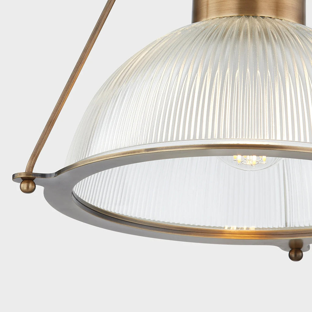 One-Light Ribbed Glass Dome and Brass Semi Flush Mount Ceiling Light - view 7