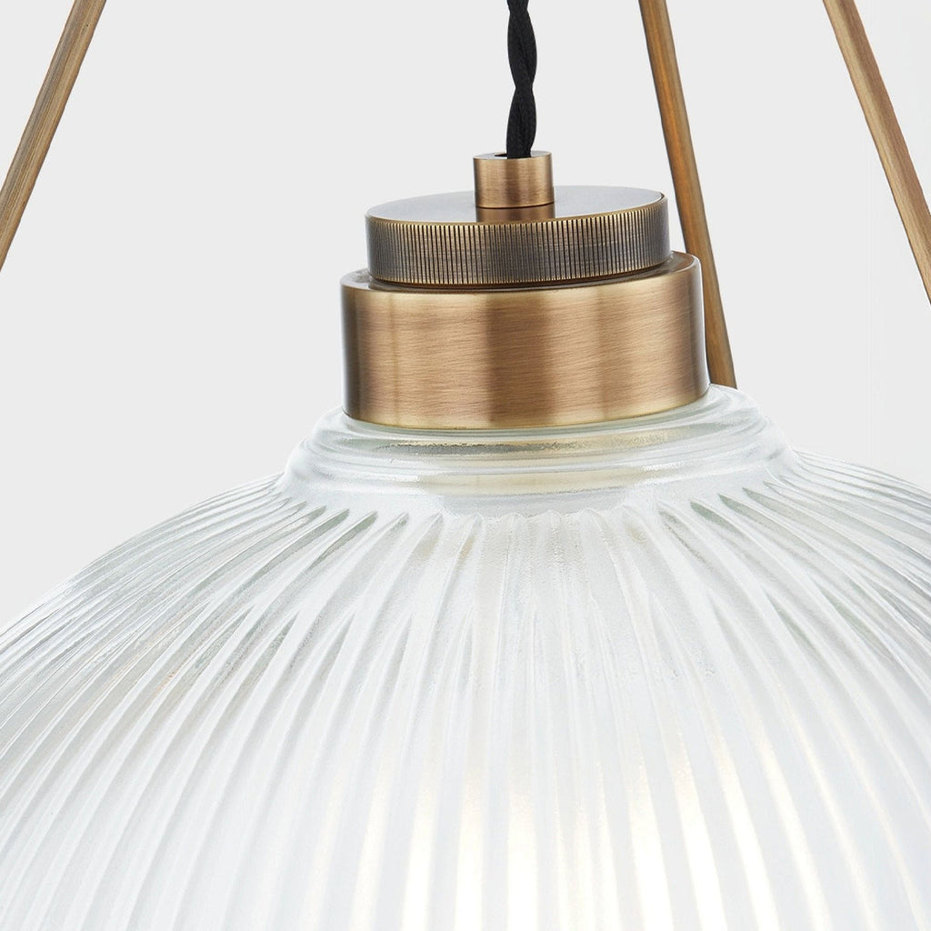 One-Light Ribbed Glass Dome and Brass Semi Flush Mount Ceiling Light - view 8