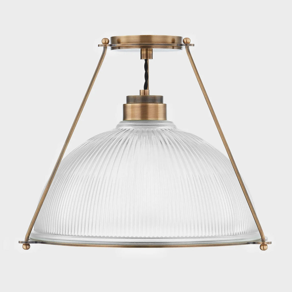 One-Light Ribbed Glass Dome and Brass Semi Flush Mount Ceiling Light - view 9