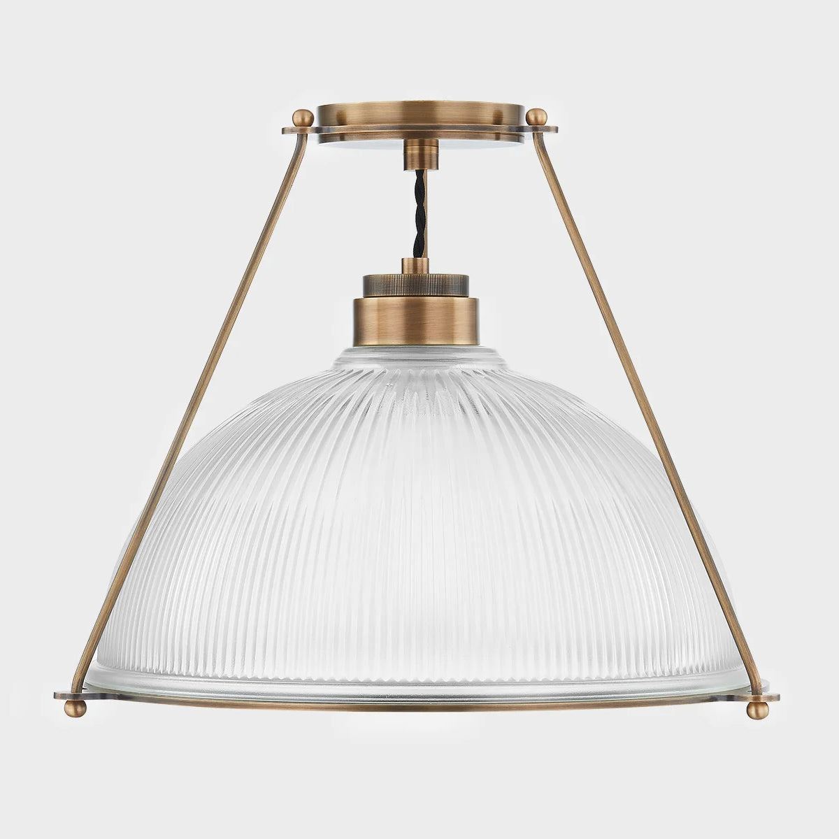 One-Light Ribbed Glass Dome and Brass Semi Flush Mount Ceiling Light - view 9