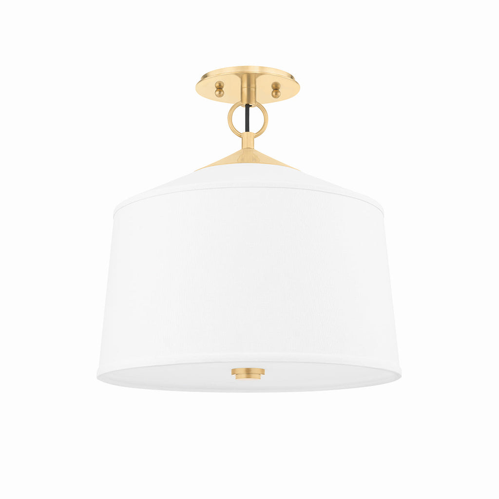 White LED Semi-Flush Mount Ceiling Light with Silk Fabric Shade - view 1