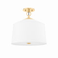 White LED Semi-Flush Mount Ceiling Light with Silk Fabric Shade - view 1