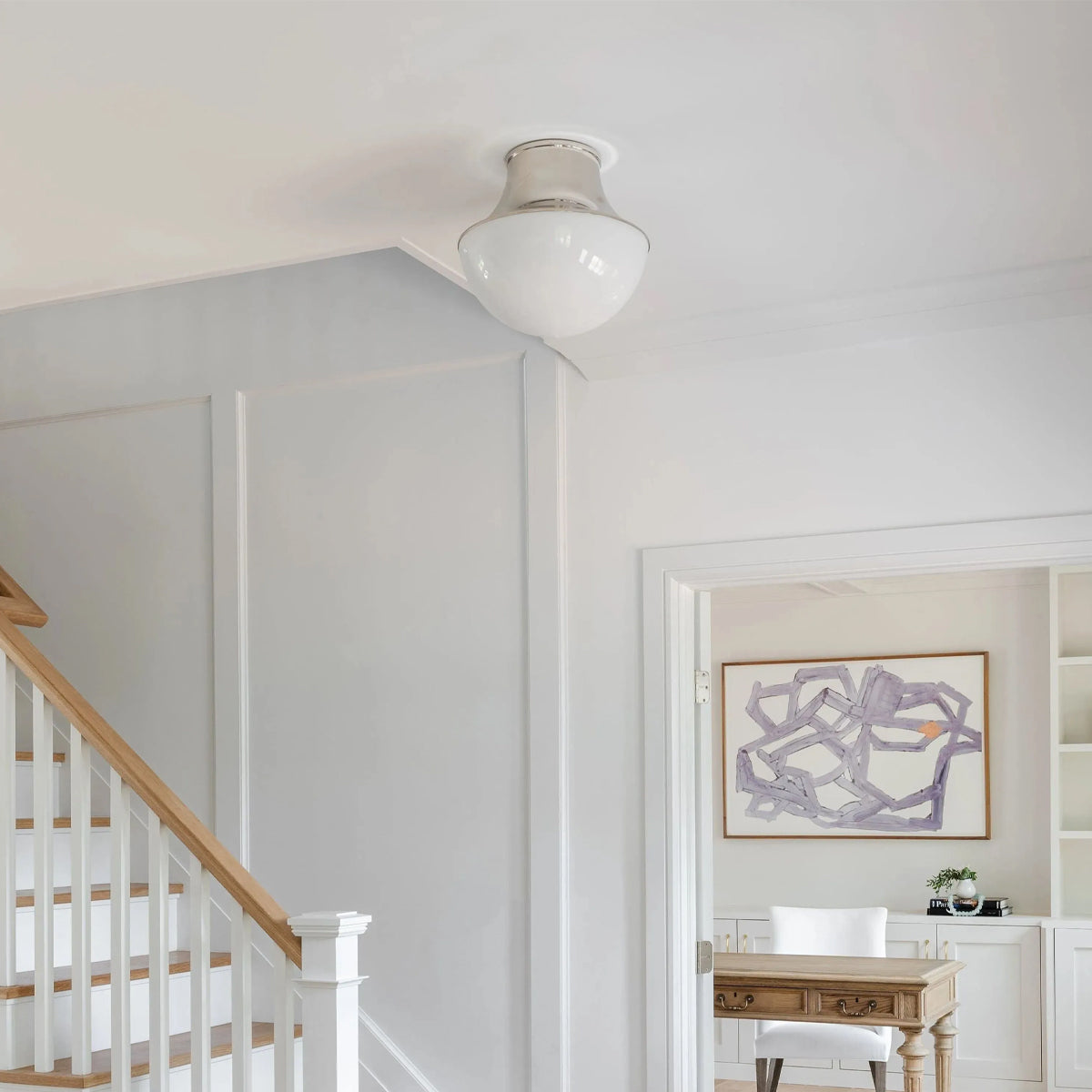 Demi-Globe Opal Glass and Spun Metal Flush Mount Ceiling Light - view 4