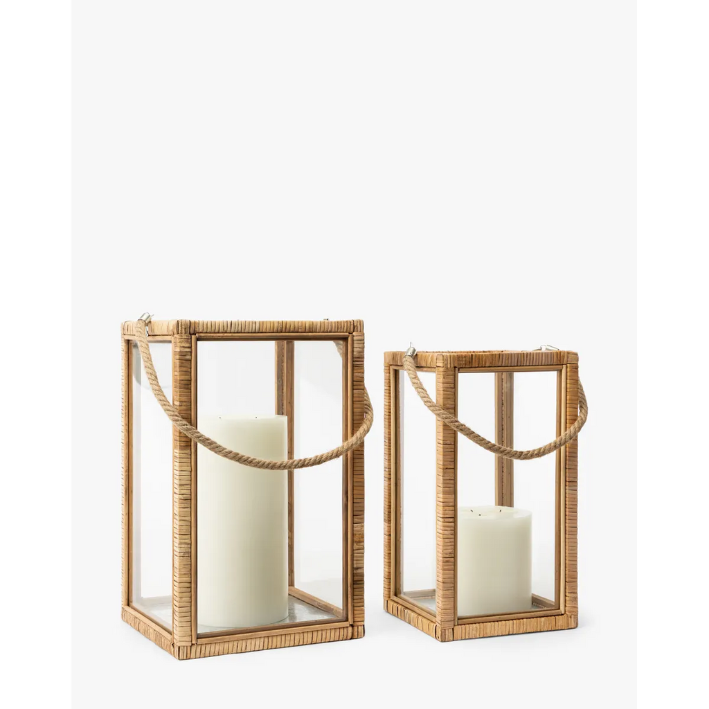 Rattan and Glass Lantern — Natural Rattan Lantern with Warm Even Glow - view 1