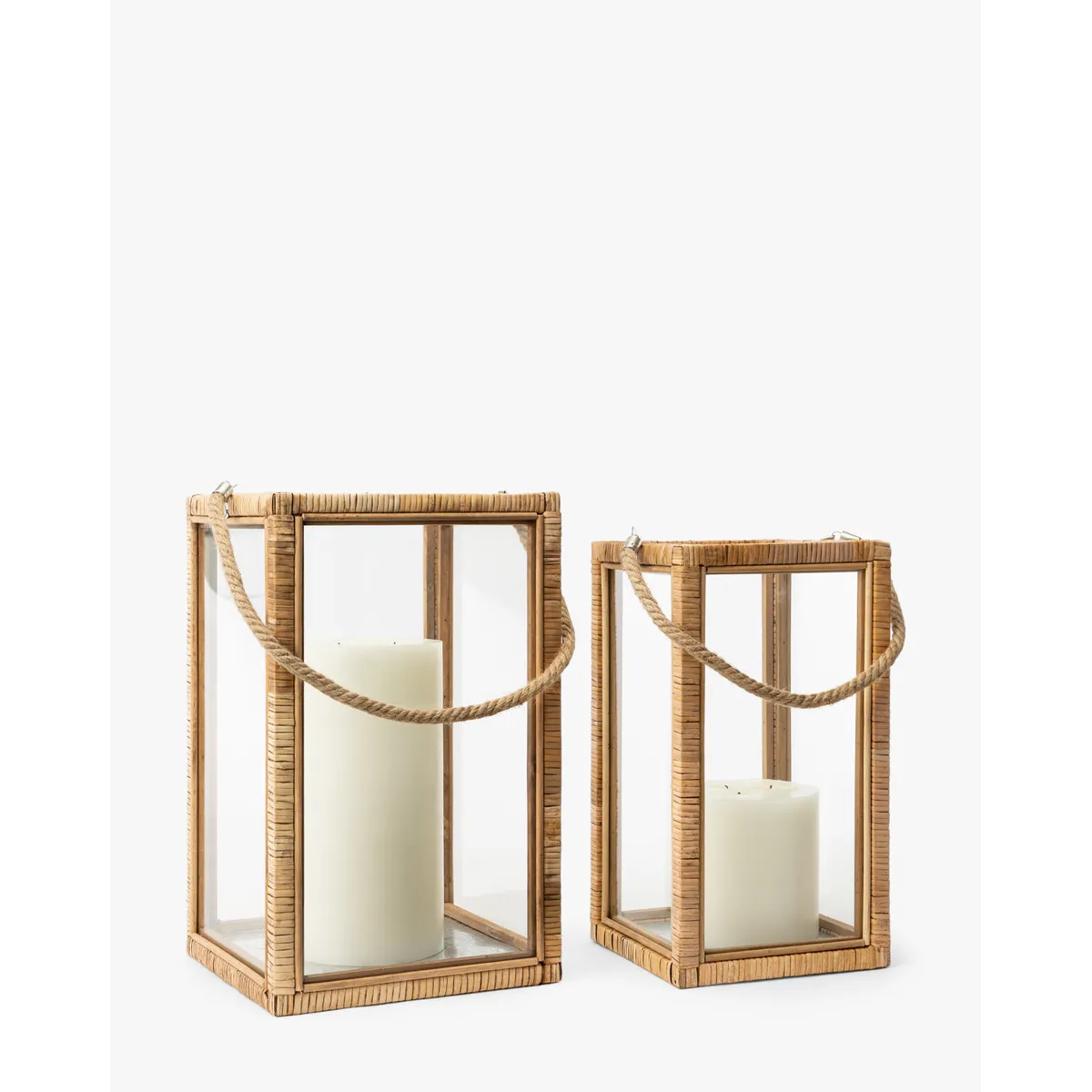 Rattan and Glass Lantern — Natural Rattan Lantern with Warm Even Glow - view 1