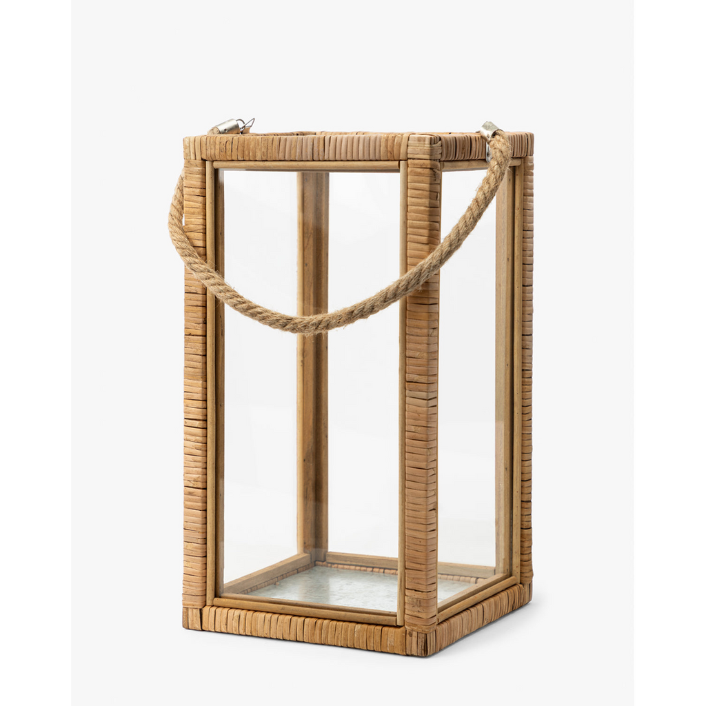 Rattan and Glass Lantern — Natural Rattan Lantern with Warm Even Glow - view 3