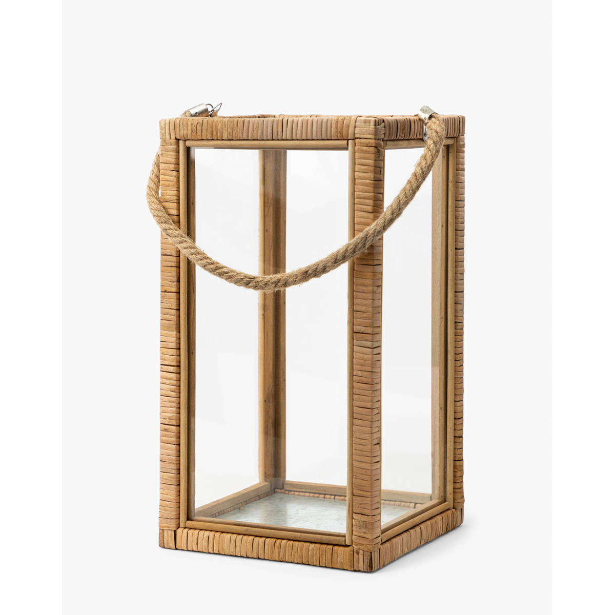 Rattan and Glass Lantern — Natural Rattan Lantern with Warm Even Glow - view 3