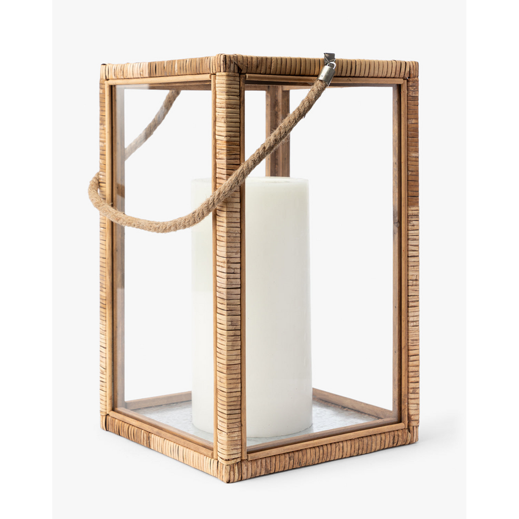 Rattan and Glass Lantern — Natural Rattan Lantern with Warm Even Glow - view 5