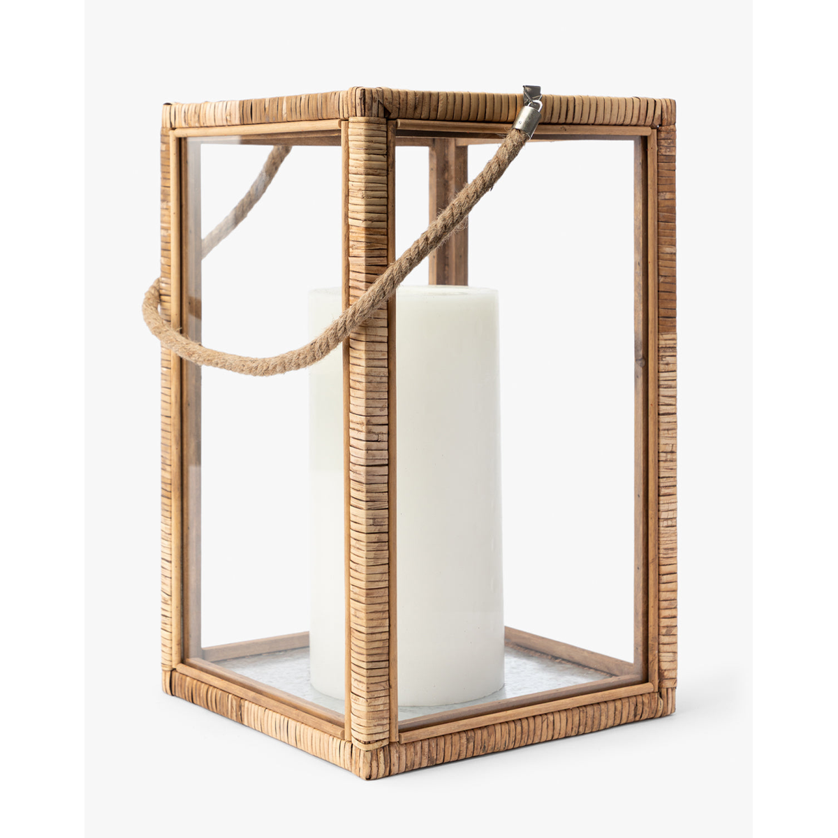 Rattan and Glass Lantern — Natural Rattan Lantern with Warm Even Glow - view 5