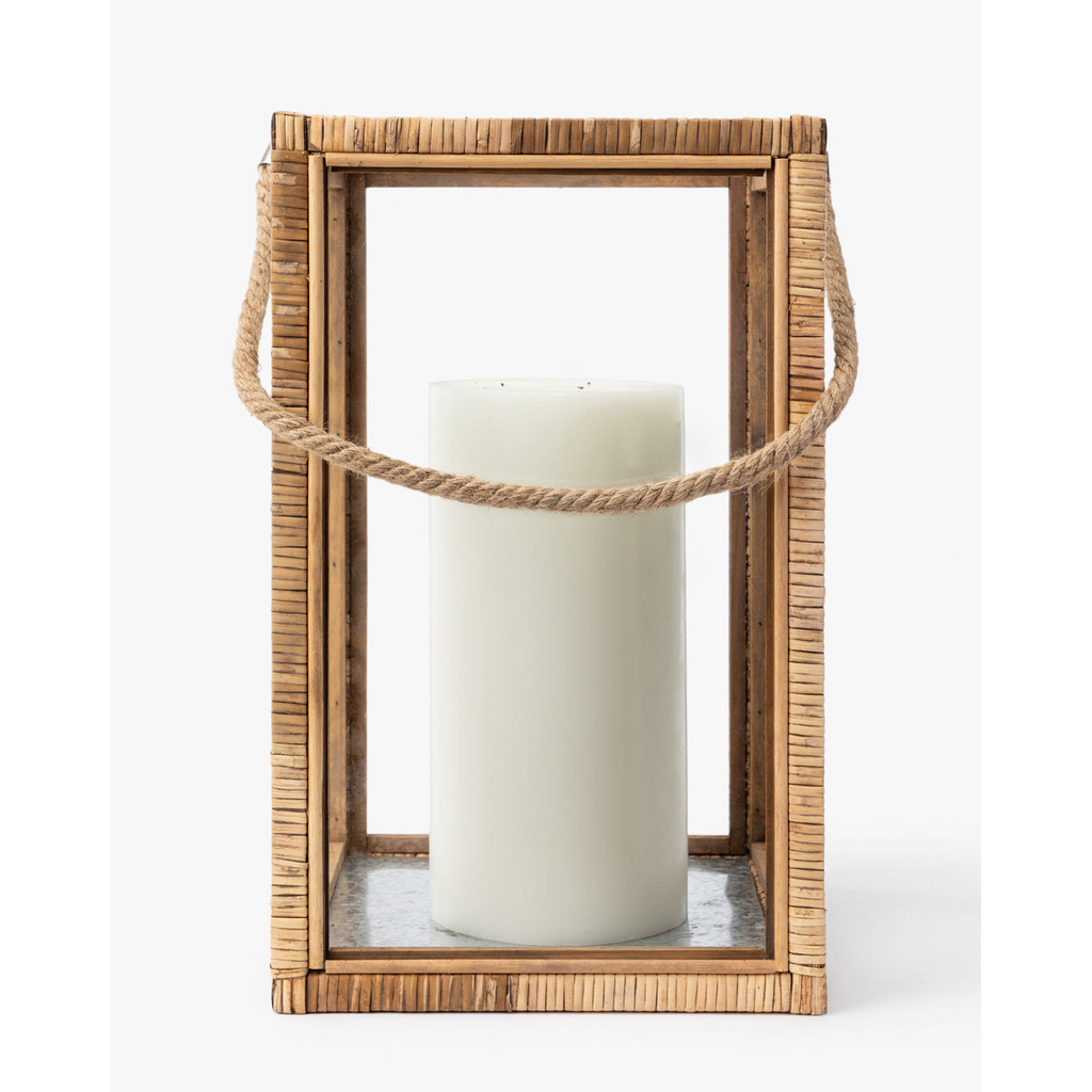 Rattan and Glass Lantern — Natural Rattan Lantern with Warm Even Glow - view 6