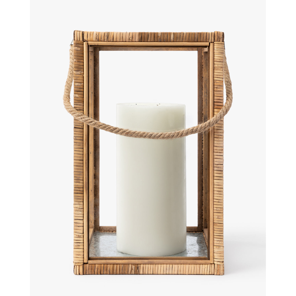 Rattan and Glass Lantern — Natural Rattan Lantern with Warm Even Glow - view 6