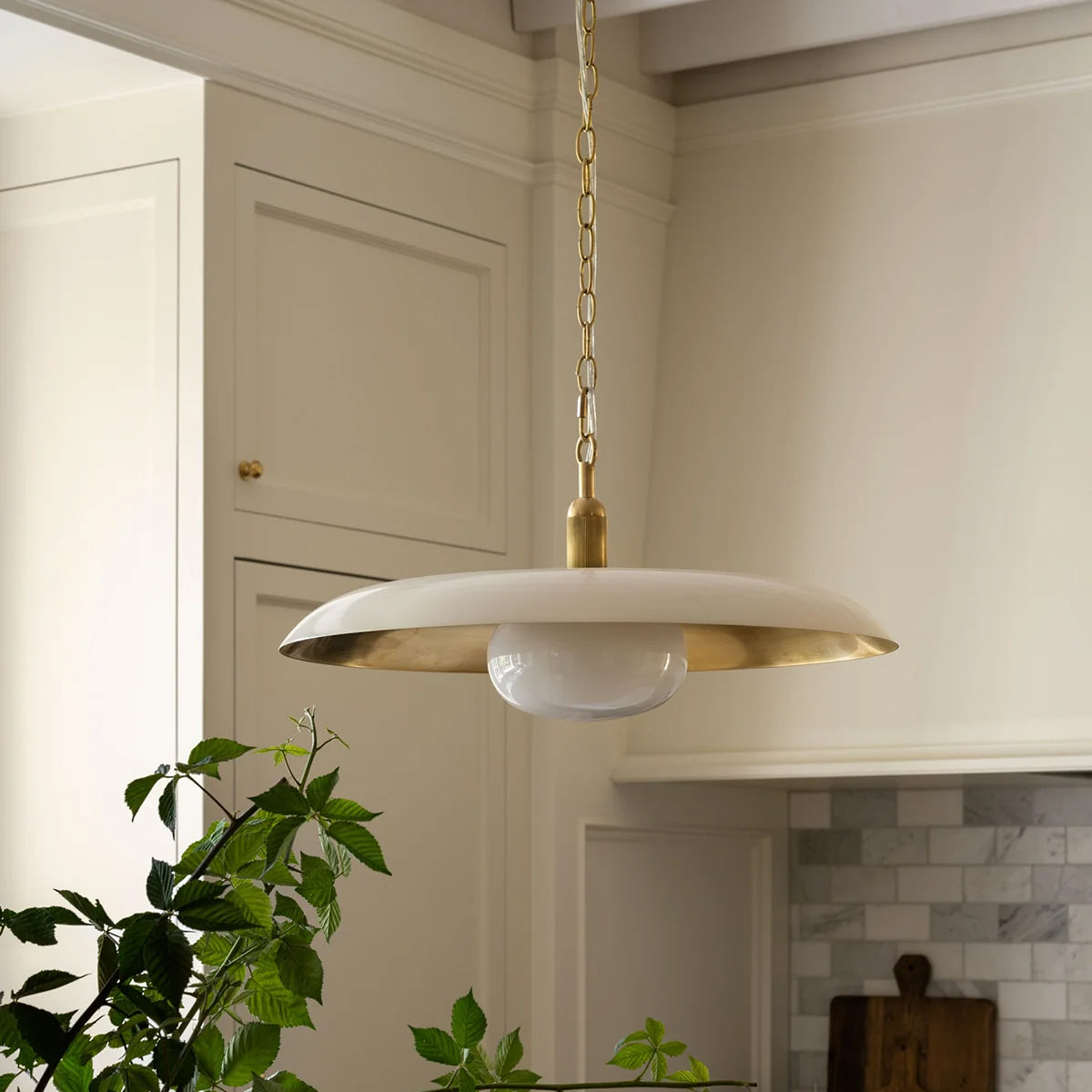Letterly Pendant — Wide Saucer Shade with Opal Glass Diffuser - view 2