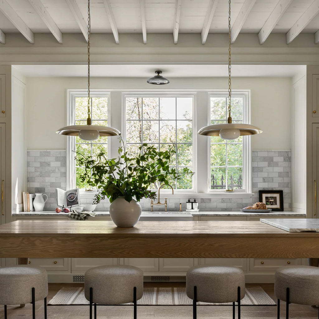 Letterly Pendant — Wide Saucer Shade with Opal Glass Diffuser - view 3