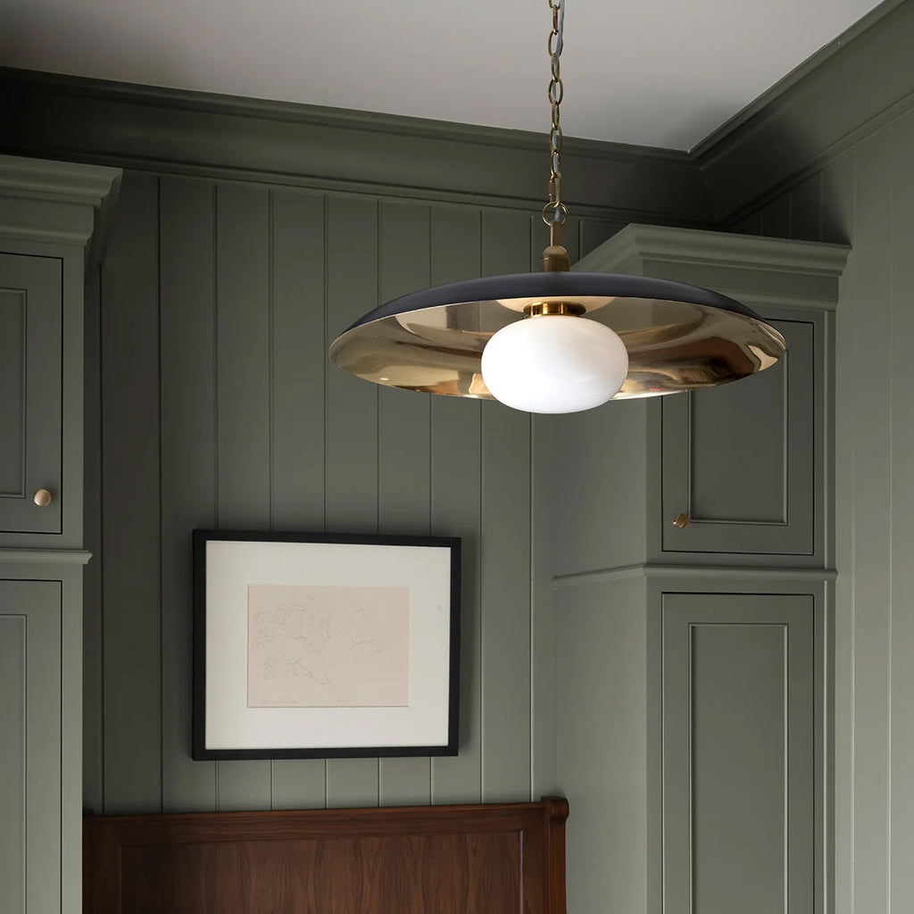 Letterly Pendant — Wide Saucer Shade with Opal Glass Diffuser - view 4