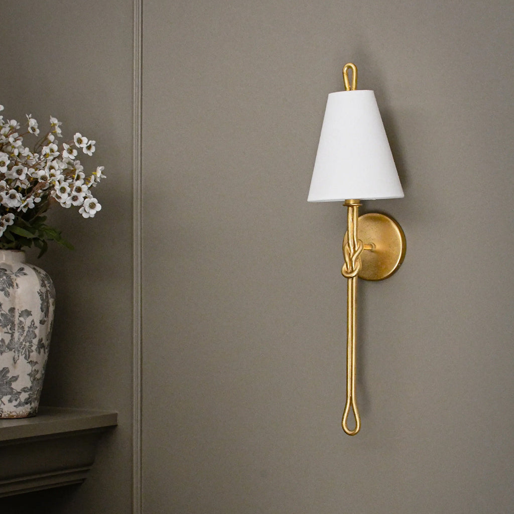 Alburgh Sconce - Knotted Iron Torch Wall Sconce with White Bell Shade - view 3