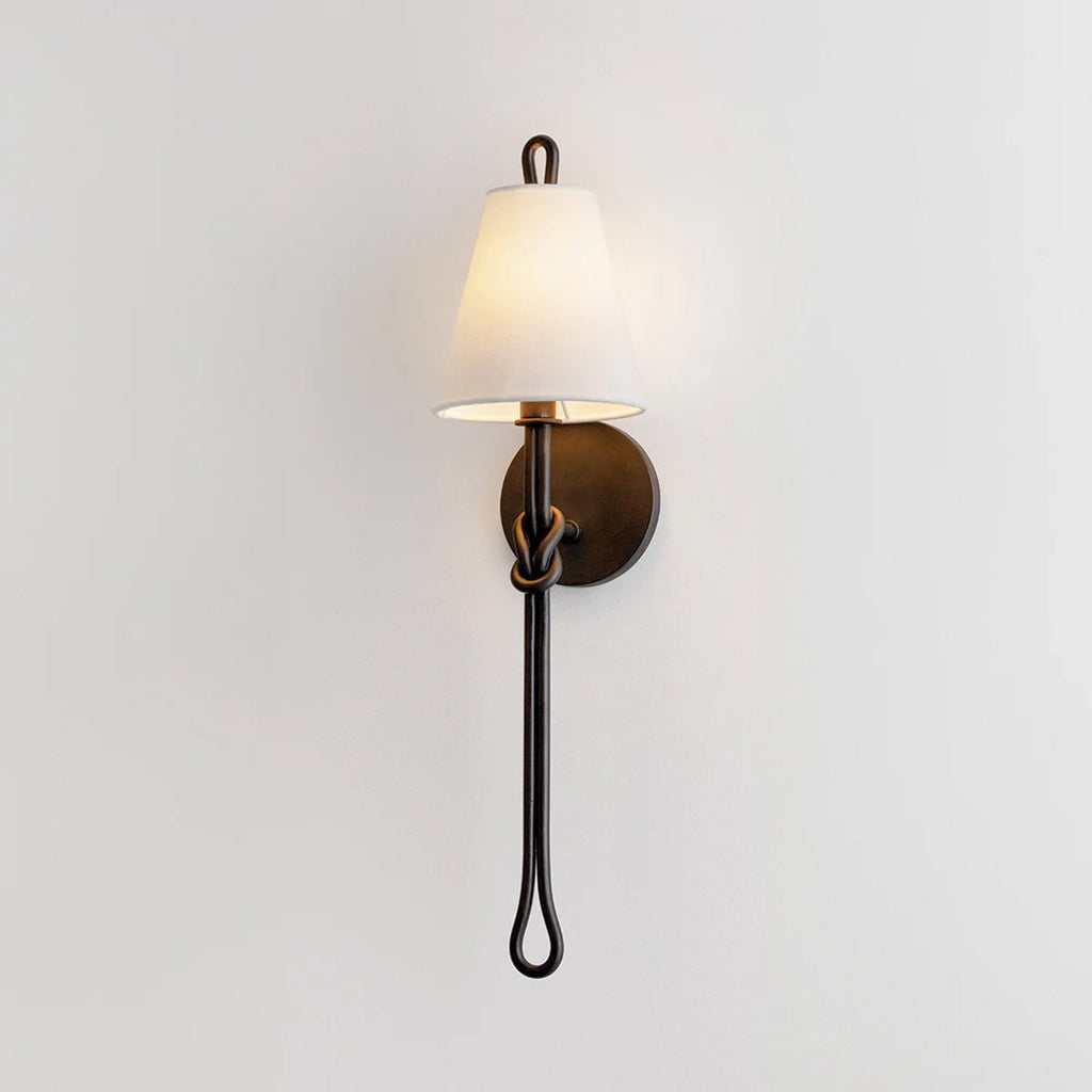 Alburgh Sconce - Knotted Iron Torch Wall Sconce with White Bell Shade - view 4