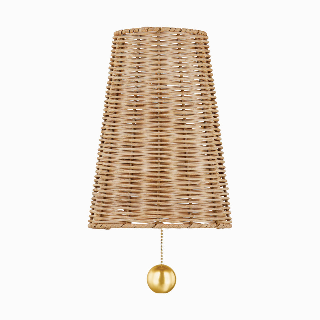 Naida Hand-Woven Rattan Wall Sconce with Aged Brass Pull - view 1