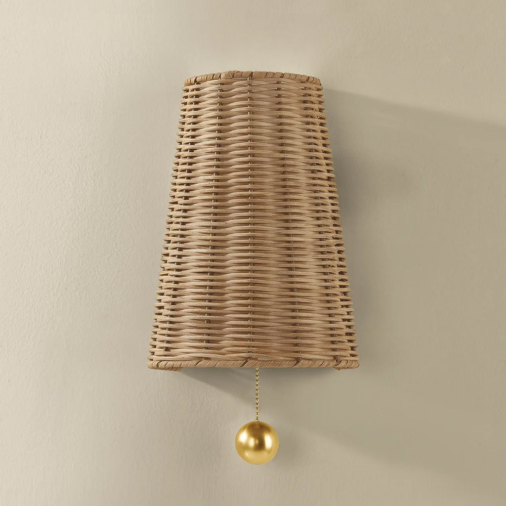 Naida Hand-Woven Rattan Wall Sconce with Aged Brass Pull - view 6
