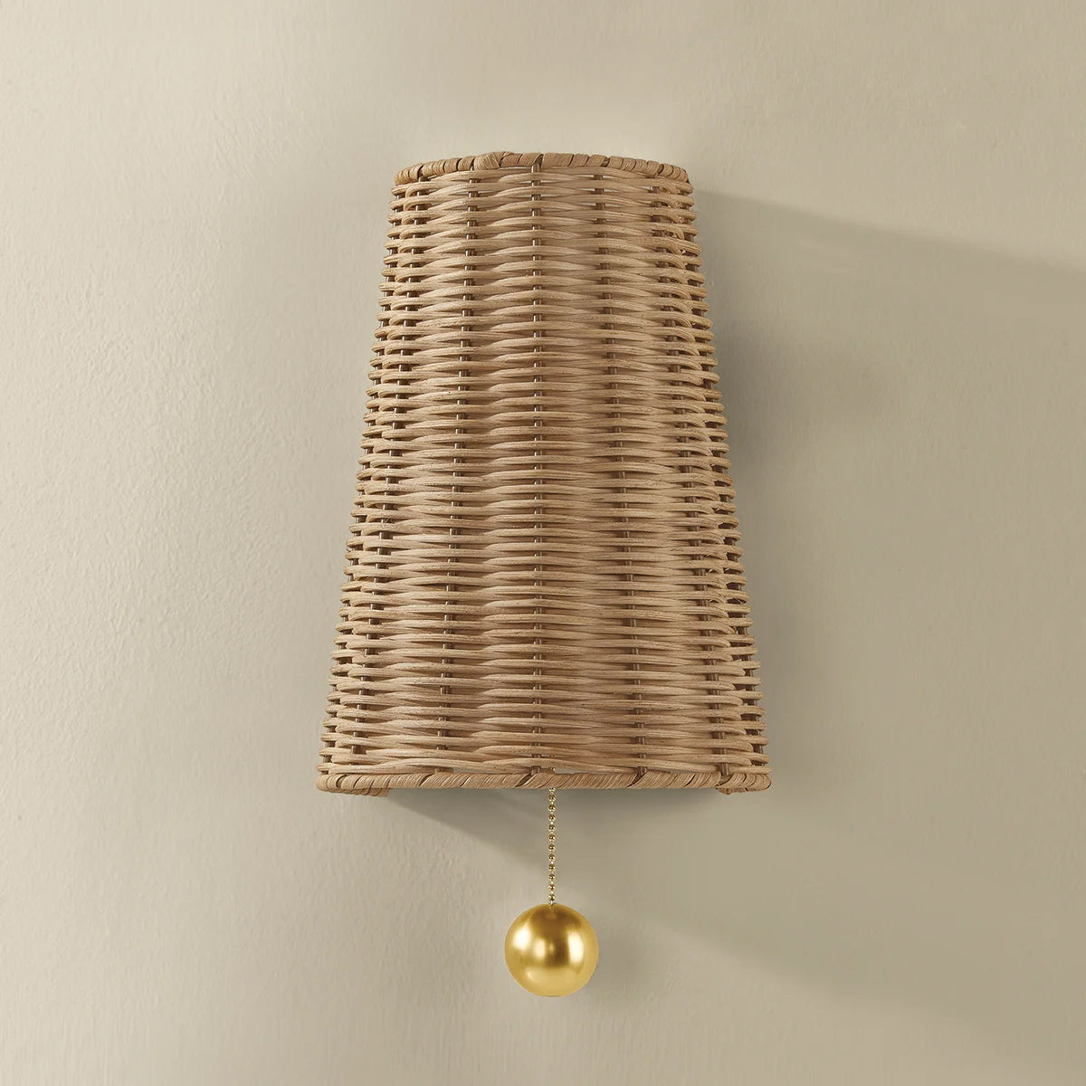 Naida Hand-Woven Rattan Wall Sconce with Aged Brass Pull - view 6
