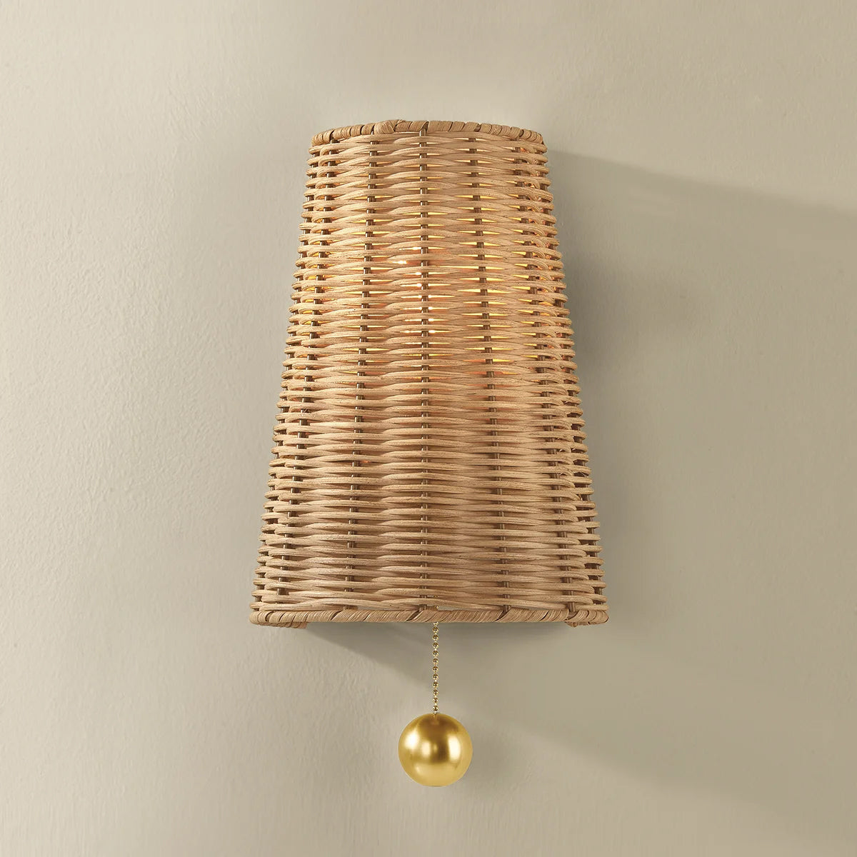 Naida Hand-Woven Rattan Wall Sconce with Aged Brass Pull - view 7