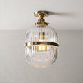 Hastings Hand-Blown Ribbed Glass Antique Brass Semi-Flush Mount - view 1