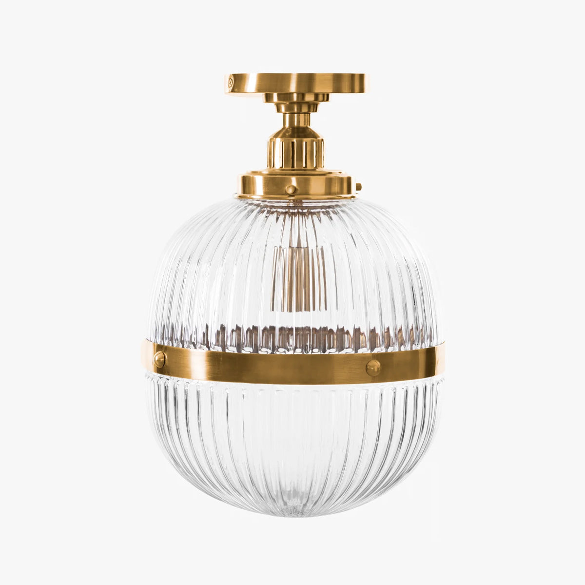Hastings Hand-Blown Ribbed Glass Antique Brass Semi-Flush Mount - view 10