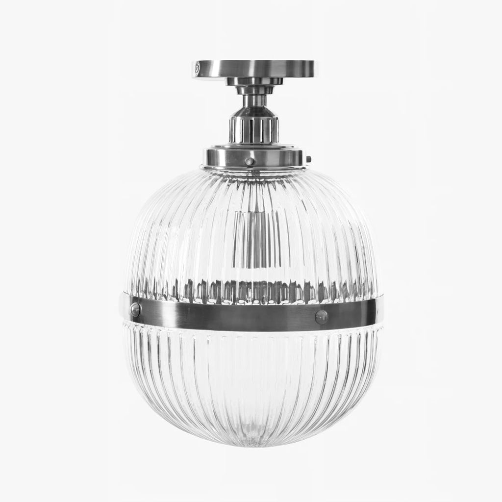 Hastings Hand-Blown Ribbed Glass Antique Brass Semi-Flush Mount - view 11