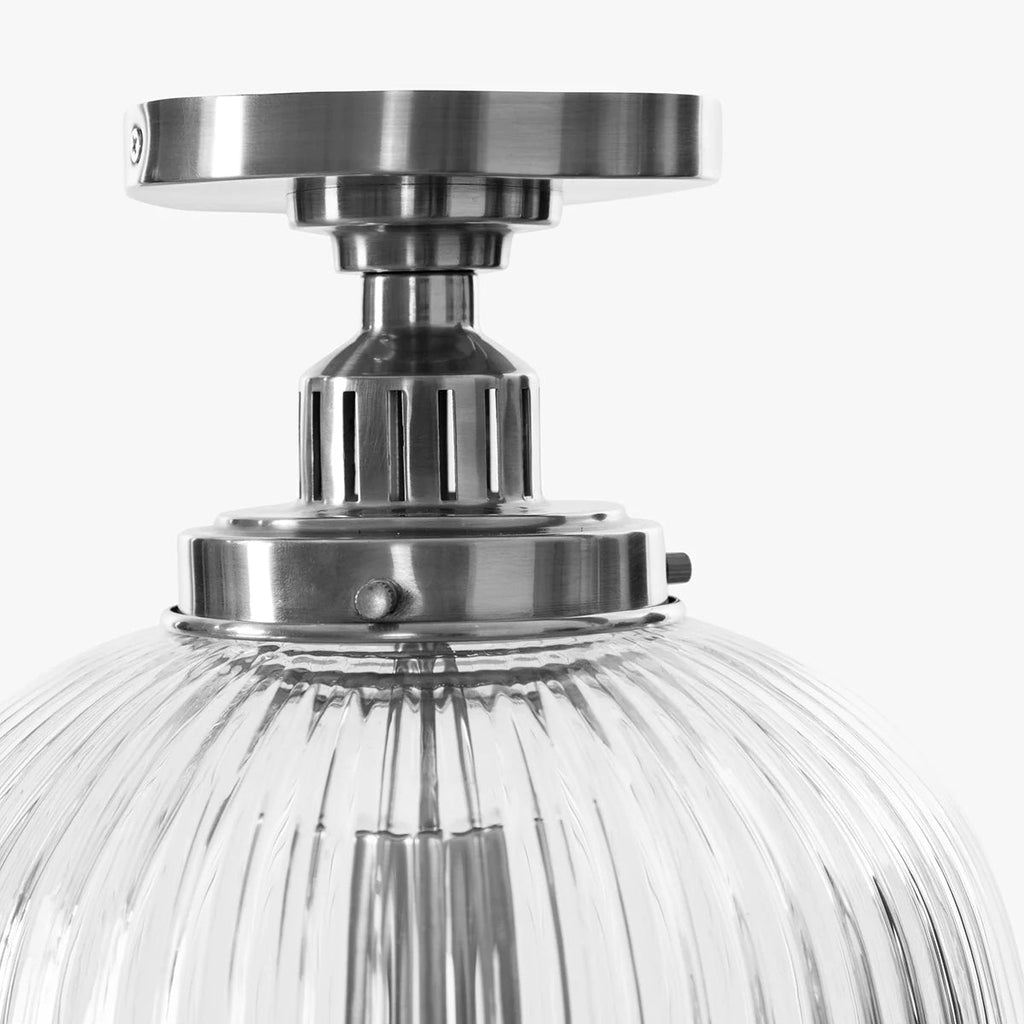 Hastings Hand-Blown Ribbed Glass Antique Brass Semi-Flush Mount - view 7
