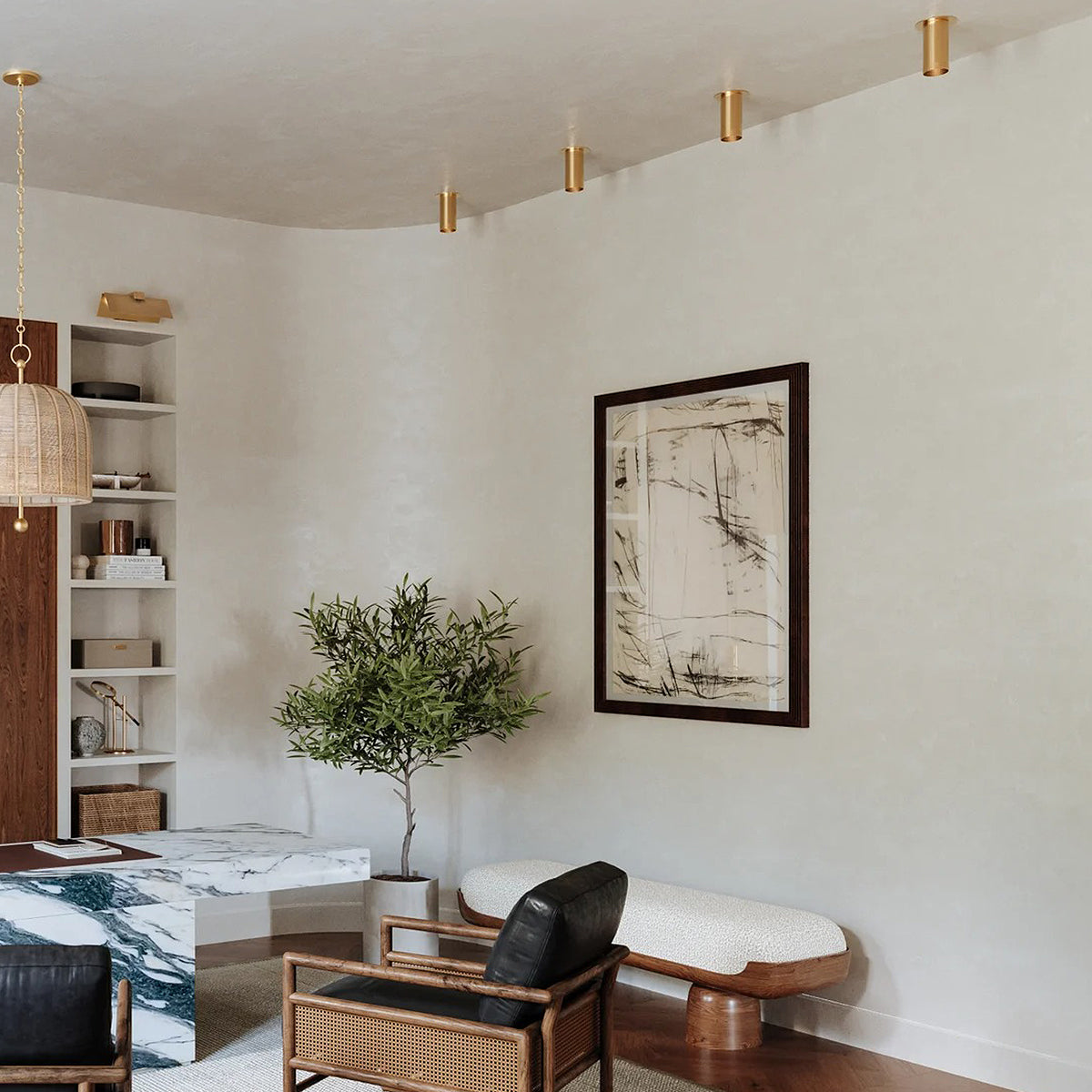 One-Light Perforated Steel Flush Mount Downlight in Brass or Bronze - view 2