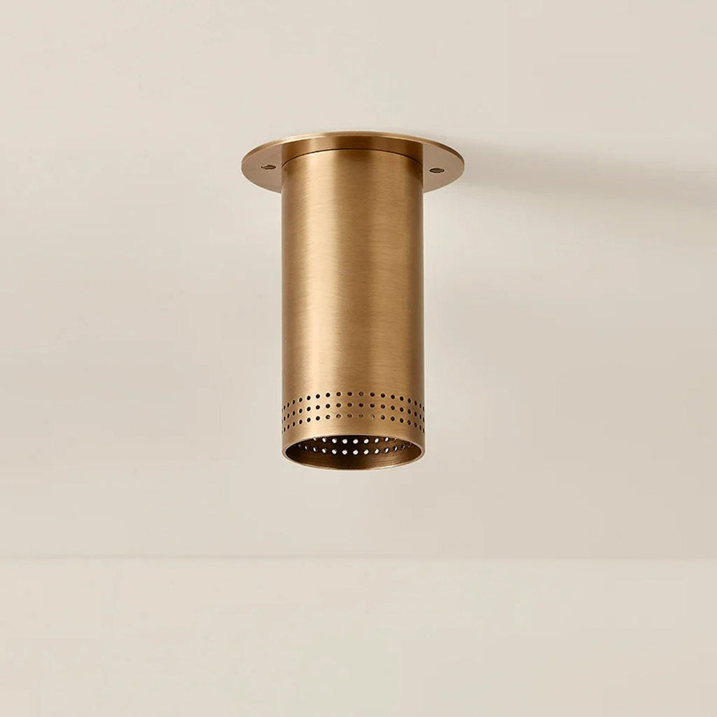 One-Light Perforated Steel Flush Mount Downlight in Brass or Bronze - view 4