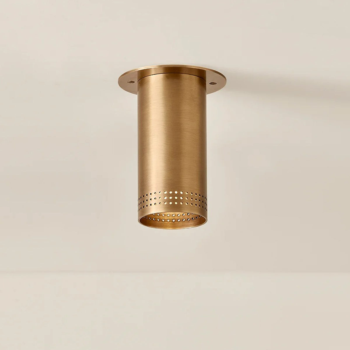 One-Light Perforated Steel Flush Mount Downlight in Brass or Bronze - view 5