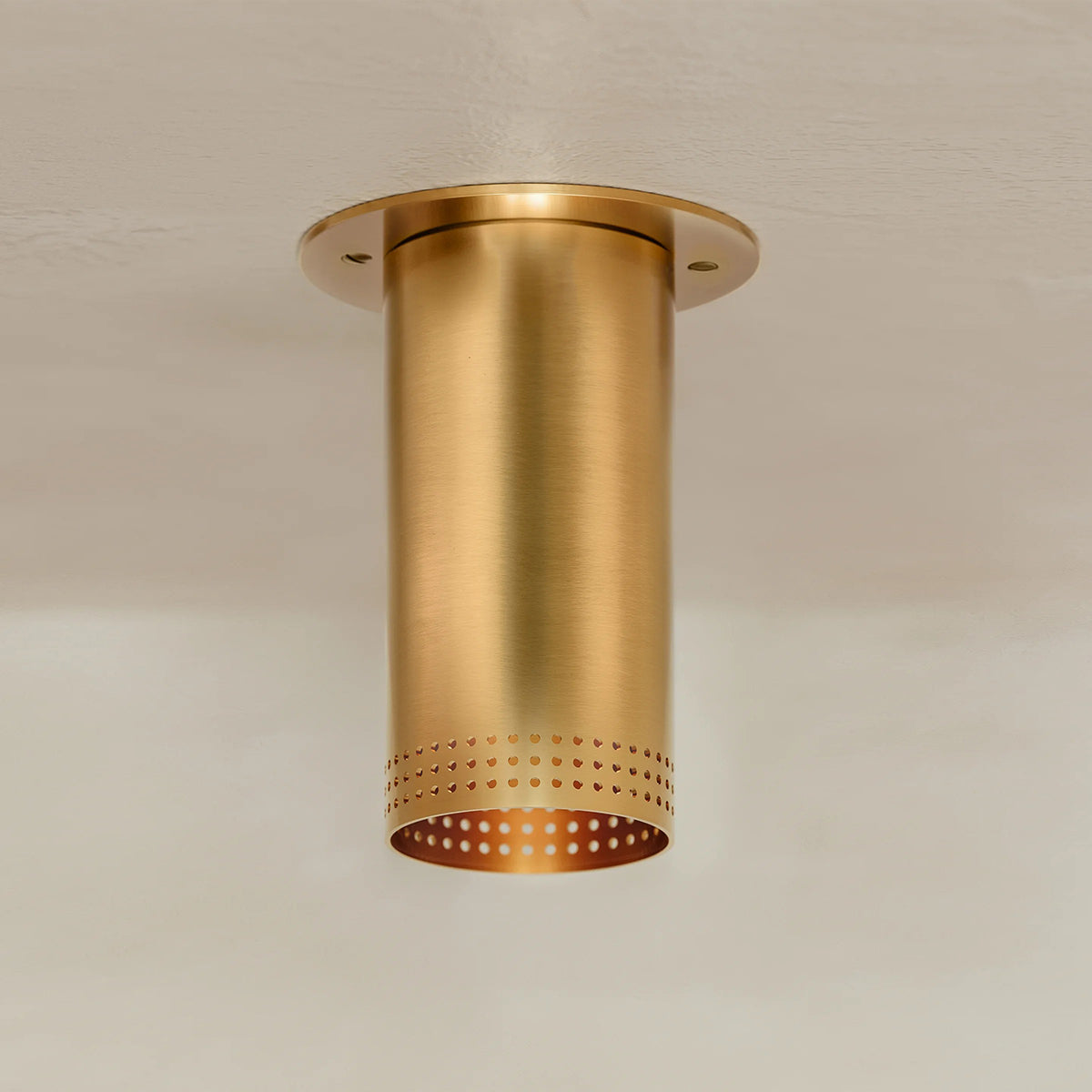 One-Light Perforated Steel Flush Mount Downlight in Brass or Bronze - view 6