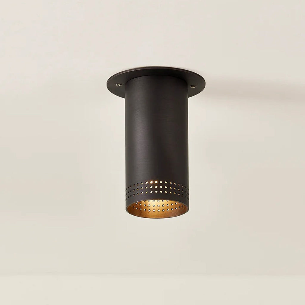 One-Light Perforated Steel Flush Mount Downlight in Brass or Bronze - view 8