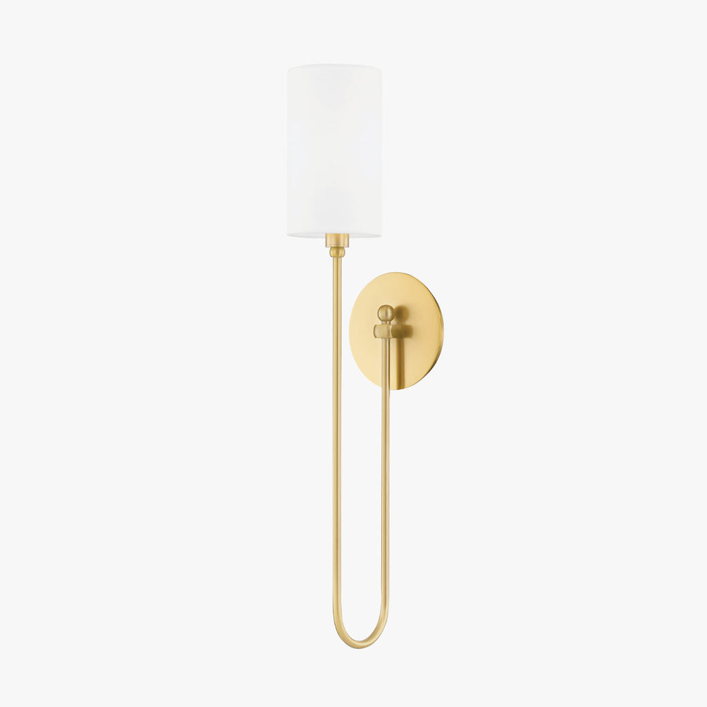 Midford Aged Brass White Linen Wall Sconce - view 1