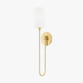 Midford Aged Brass White Linen Wall Sconce - view 1