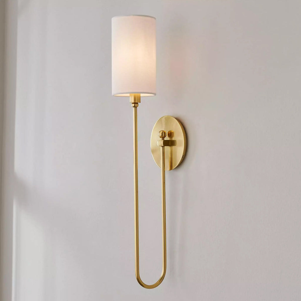 Midford Aged Brass White Linen Wall Sconce - view 10
