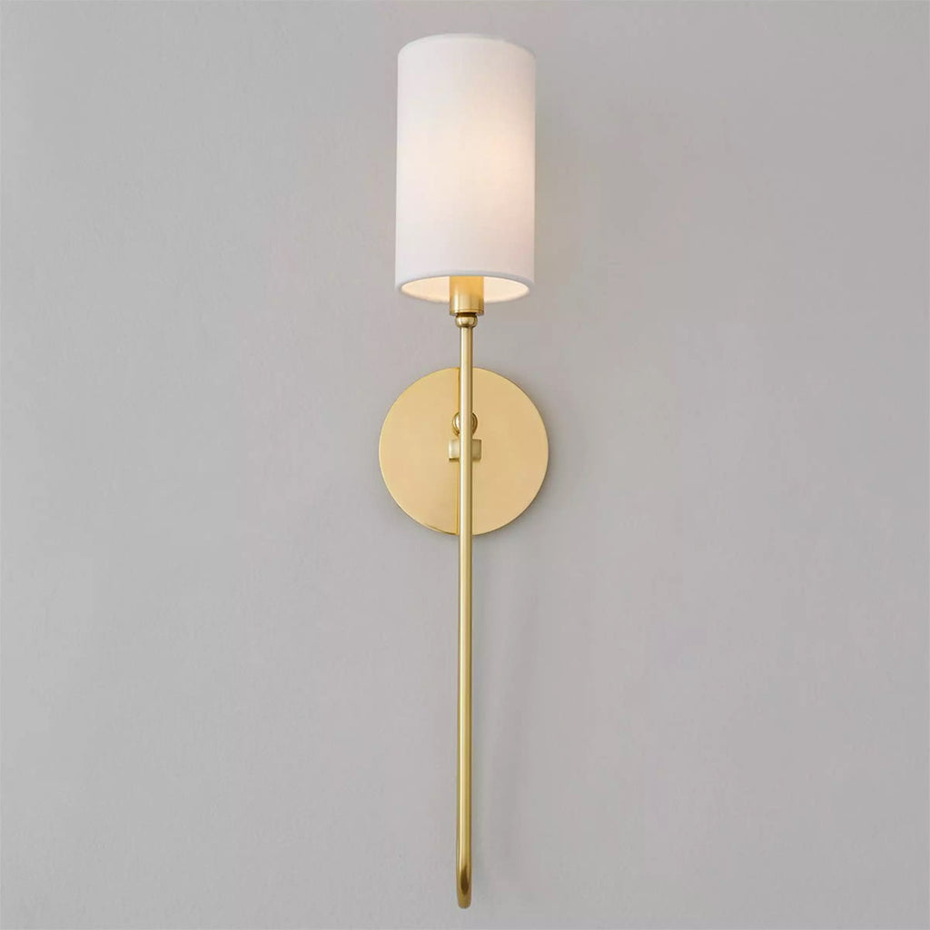 Midford Aged Brass White Linen Wall Sconce - view 11