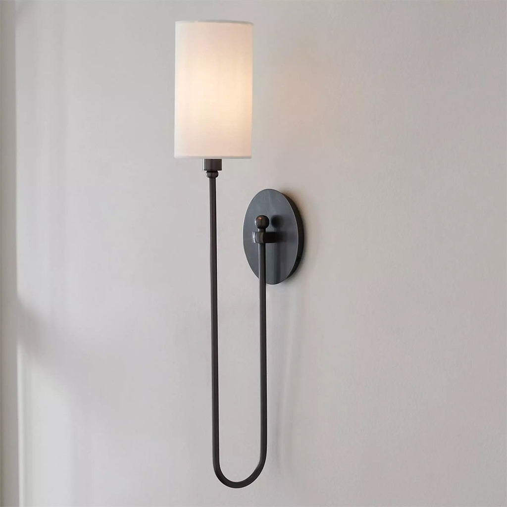 Midford Aged Brass White Linen Wall Sconce - view 12