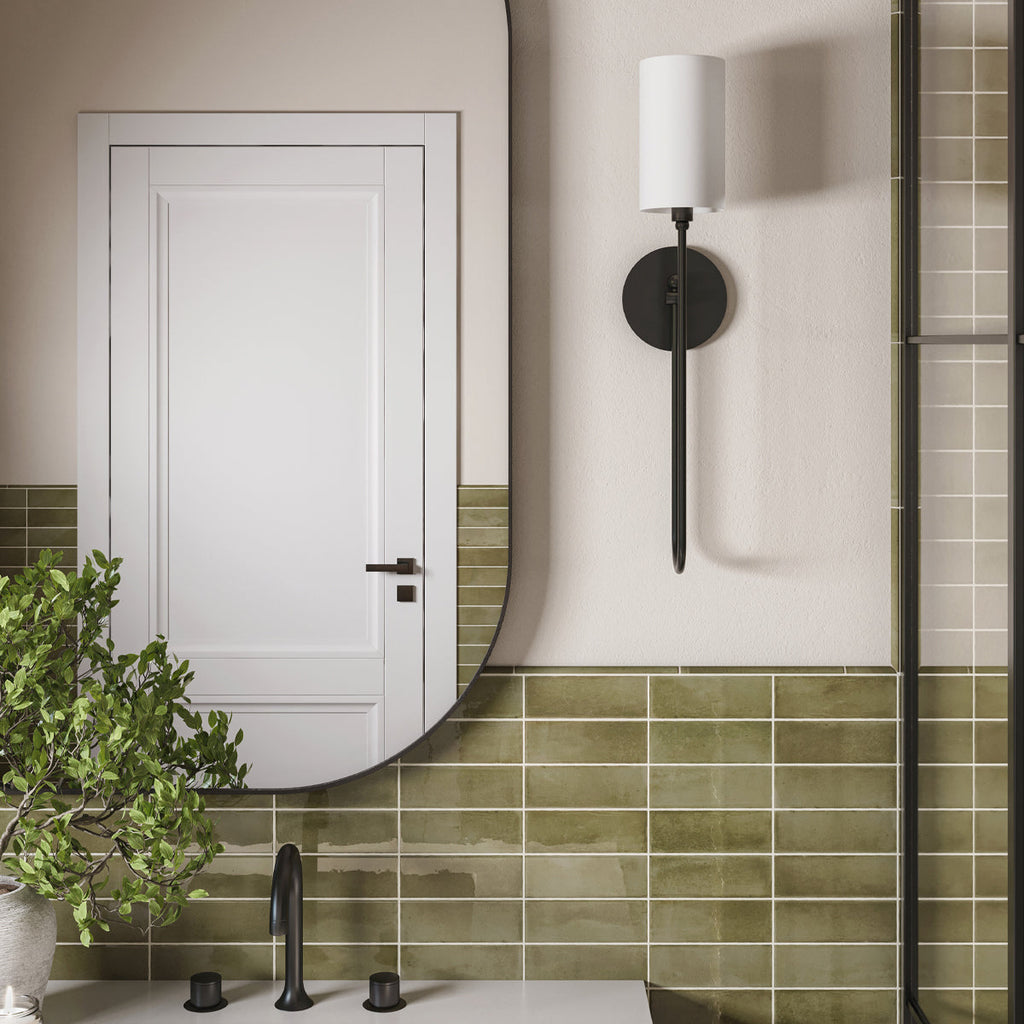 Midford Aged Brass White Linen Wall Sconce - view 5