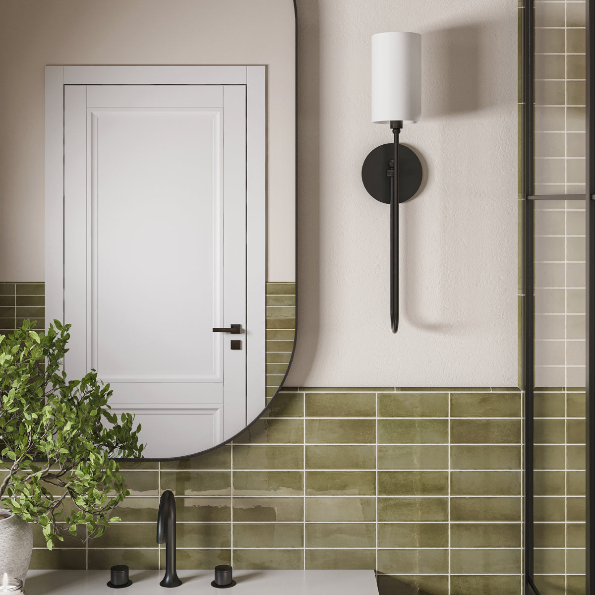 Midford Aged Brass White Linen Wall Sconce - view 5