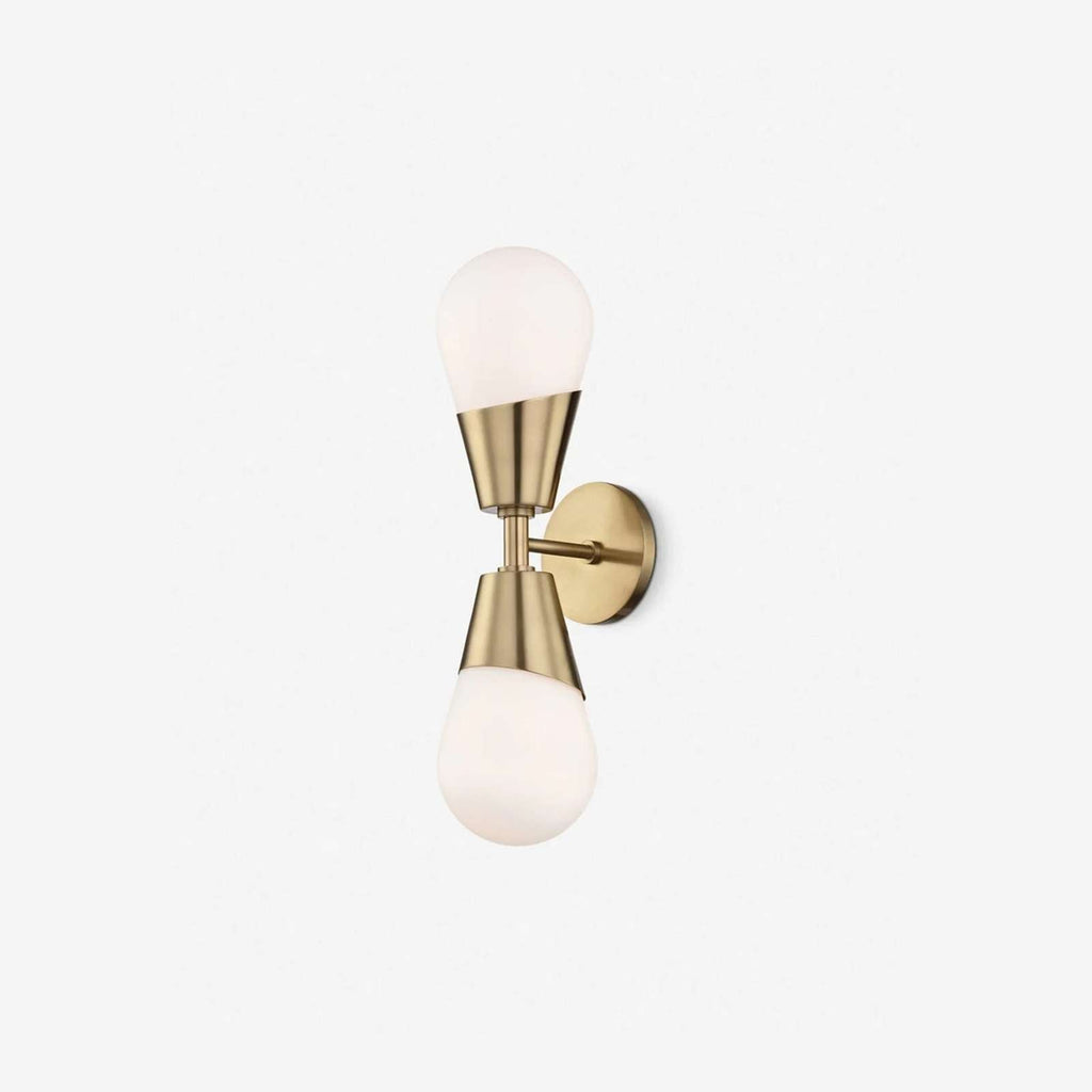 Prim Aged Brass Opal Glass 2-Light Wall Sconce - view 1